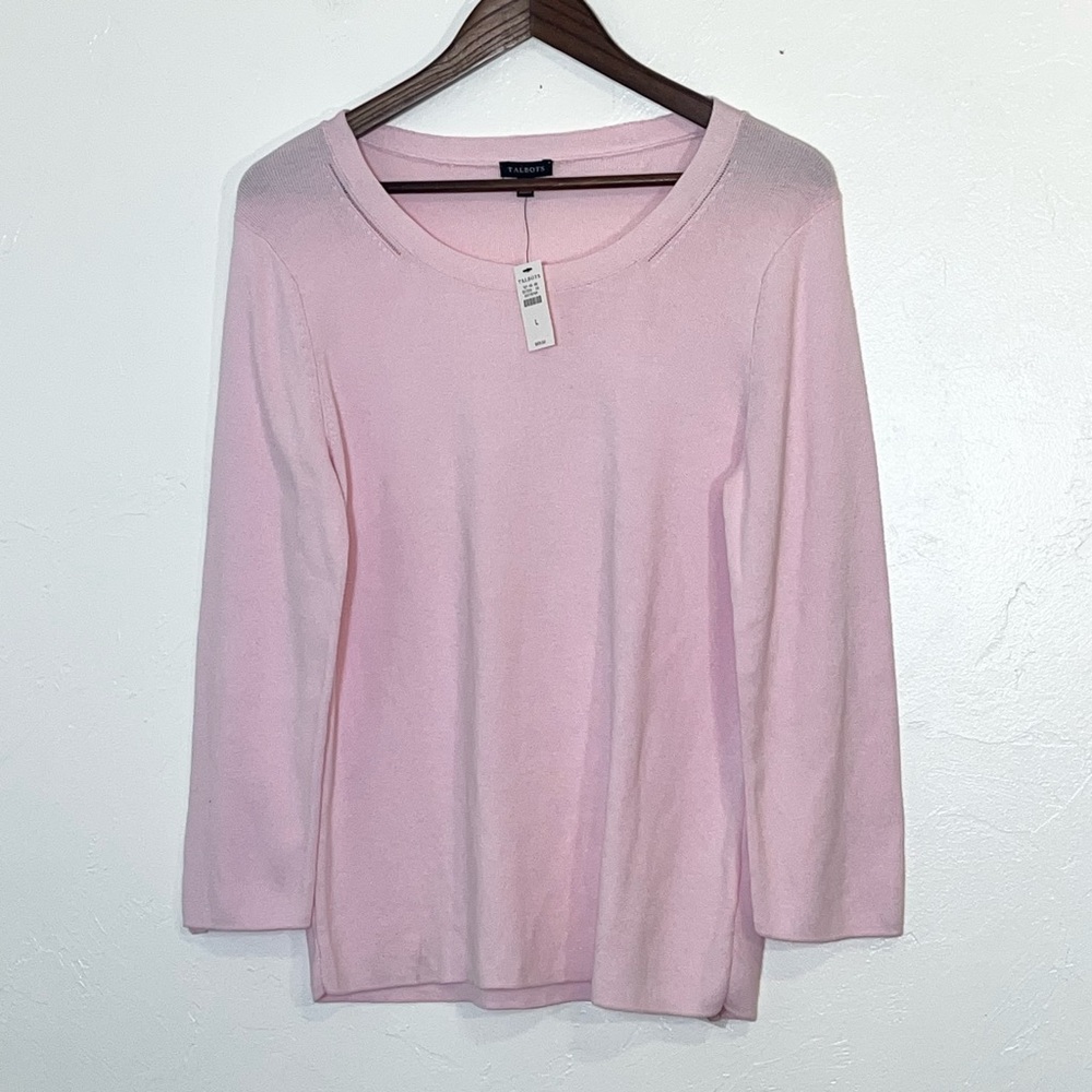Talbots Pink Button Cuff Lightweight Sweater NWT